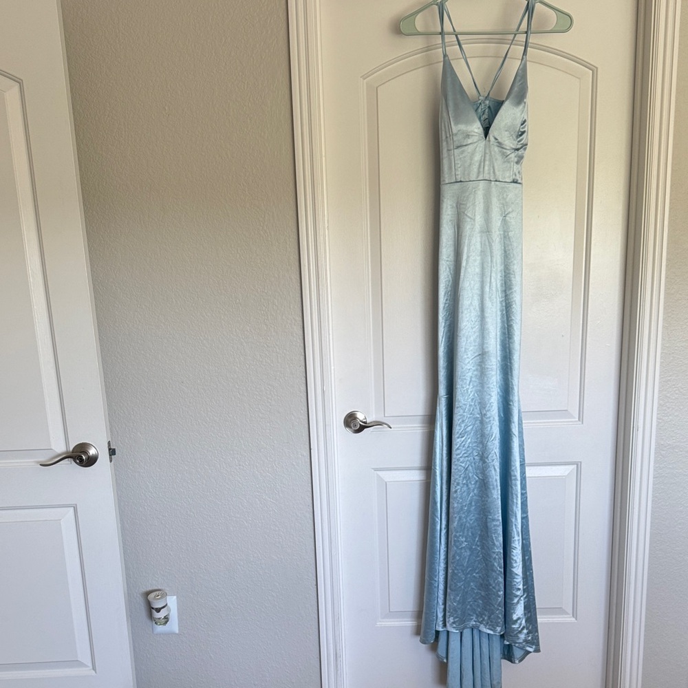 🌈 SHEIN Light Blue Satin Prom Dress